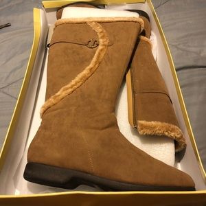Beige faux suede boots